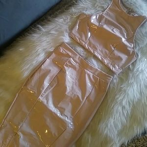 Nude pink Two piece PVC skirt set!